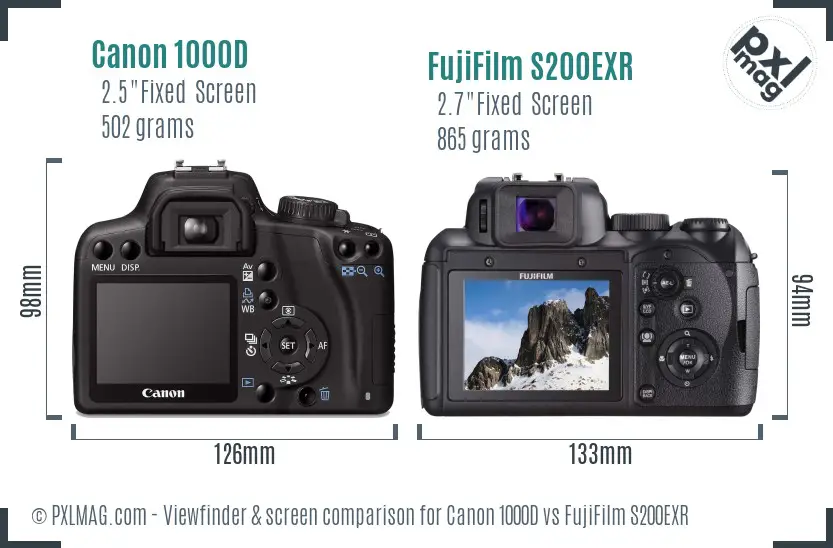 Canon 1000D vs FujiFilm S200EXR Screen and Viewfinder comparison Canon 1000D vs FujiFilm S200EXR Screen and Viewfinder comparison