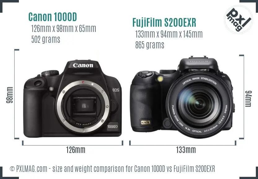 Canon 1000D vs FujiFilm S200EXR size comparison Canon 1000D vs FujiFilm S200EXR size comparison