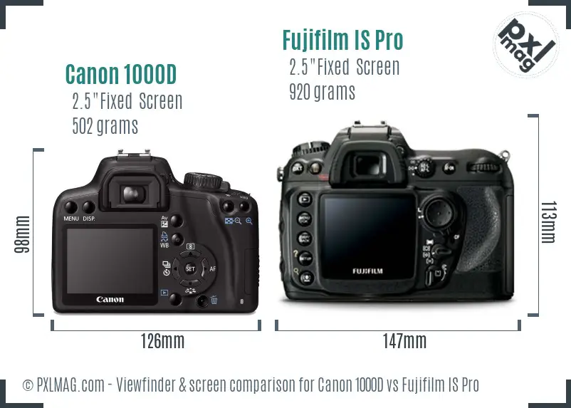 Canon 1000D vs Fujifilm IS Pro Screen and Viewfinder comparison