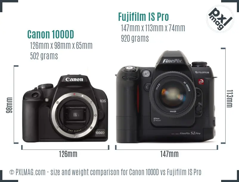 Canon 1000D vs Fujifilm IS Pro size comparison