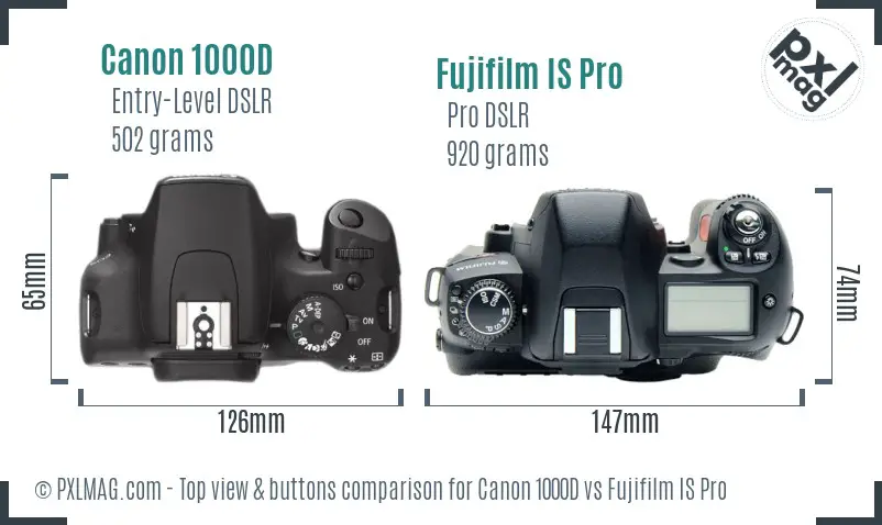 Canon 1000D vs Fujifilm IS Pro top view buttons comparison