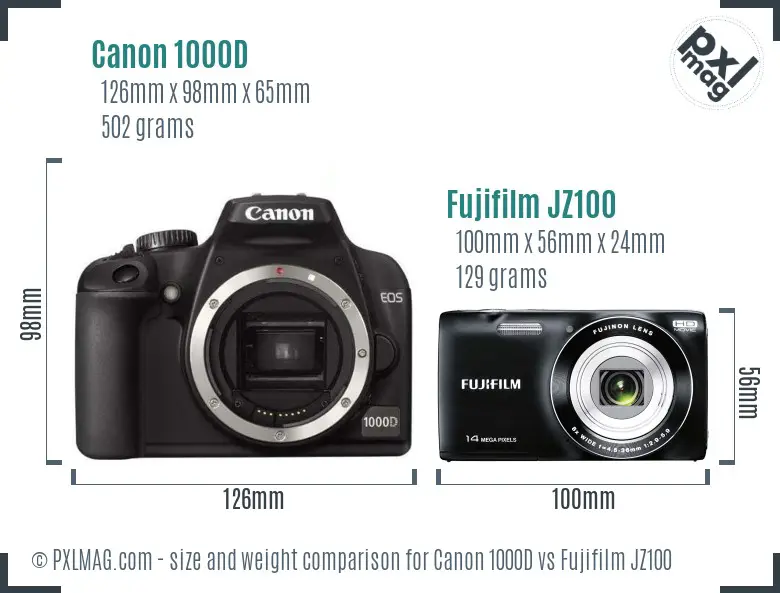 Canon 1000D vs Fujifilm JZ100 size comparison