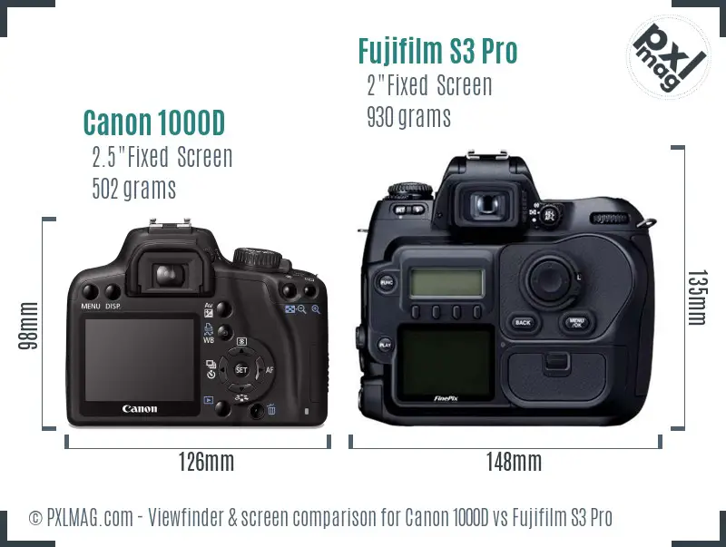 Canon 1000D vs Fujifilm S3 Pro Screen and Viewfinder comparison Canon 1000D vs Fujifilm S3 Pro Screen and Viewfinder comparison