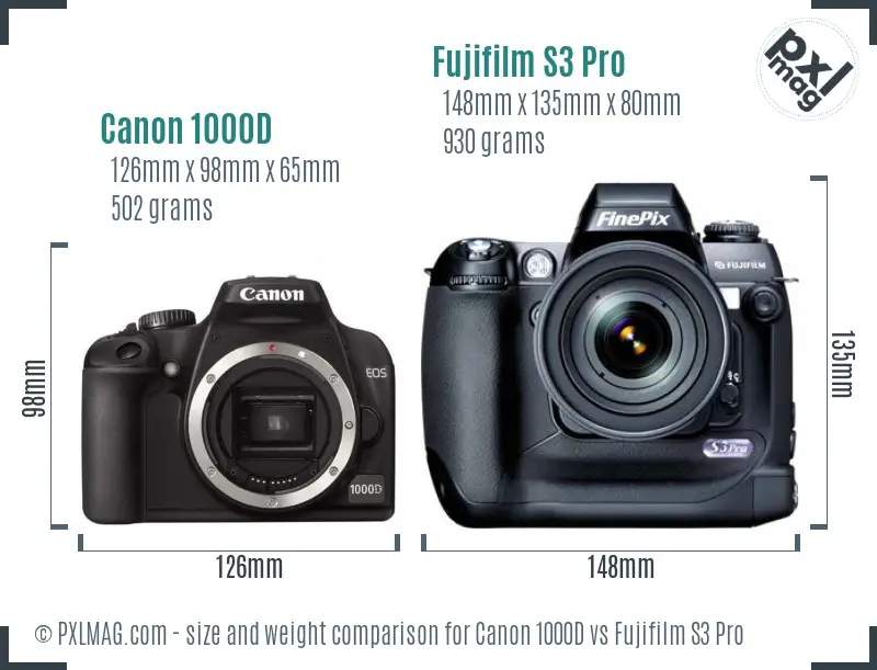 Canon 1000D vs Fujifilm S3 Pro size comparison Canon 1000D vs Fujifilm S3 Pro size comparison