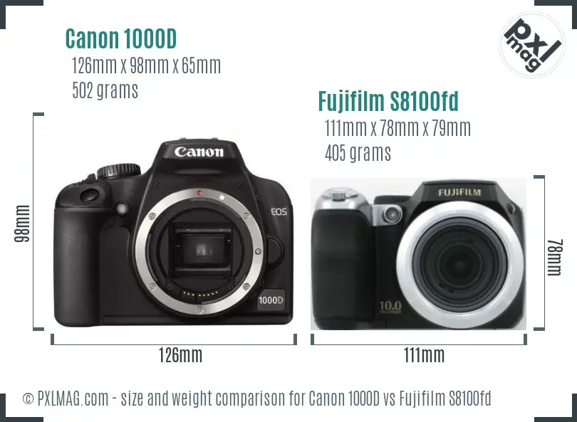 Canon 1000D vs Fujifilm S8100fd size comparison Canon 1000D vs Fujifilm S8100fd size comparison