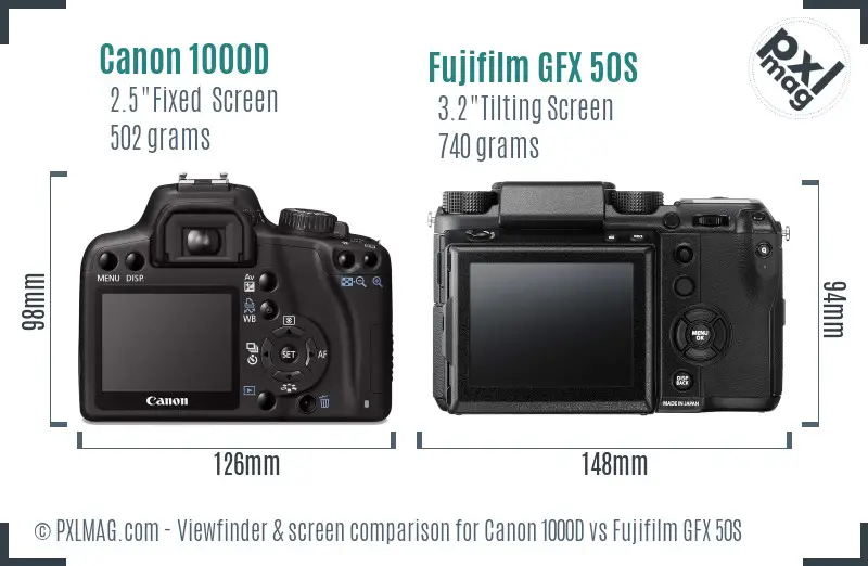 Canon 1000D vs Fujifilm GFX 50S Screen and Viewfinder comparison