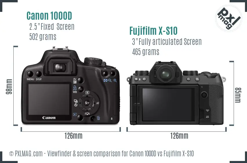 Canon 1000D vs Fujifilm X-S10 Screen and Viewfinder comparison