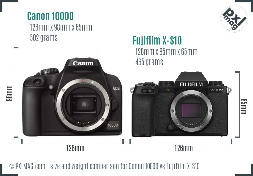 Canon 1000D vs Fujifilm X-S10 size comparison