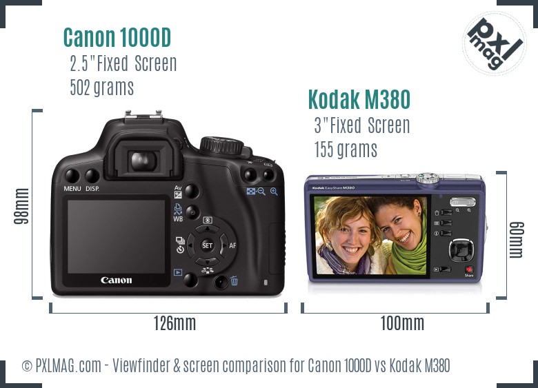 Canon 1000D vs Kodak M380 Screen and Viewfinder comparison