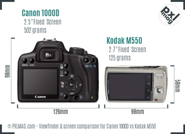 Canon 1000D vs Kodak M550 Screen and Viewfinder comparison Canon 1000D vs Kodak M550 Screen and Viewfinder comparison