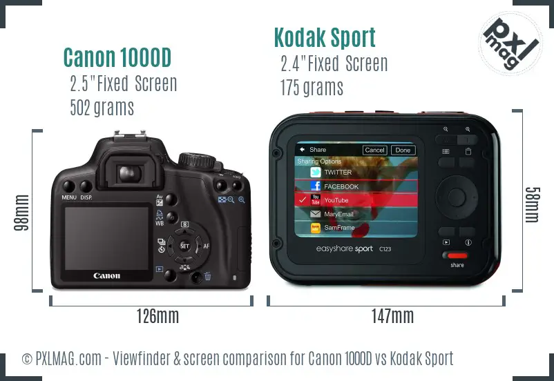 Canon 1000D vs Kodak Sport Screen and Viewfinder comparison Canon 1000D vs Kodak Sport Screen and Viewfinder comparison