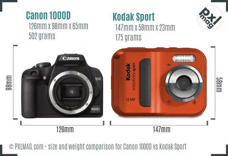 Canon 1000D vs Kodak Sport size comparison Canon 1000D vs Kodak Sport size comparison