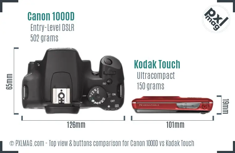 Canon 1000D vs Kodak Touch top view buttons comparison
