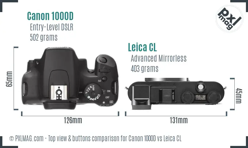 Canon 1000D vs Leica CL top view buttons comparison Canon 1000D vs Leica CL top view buttons comparison
