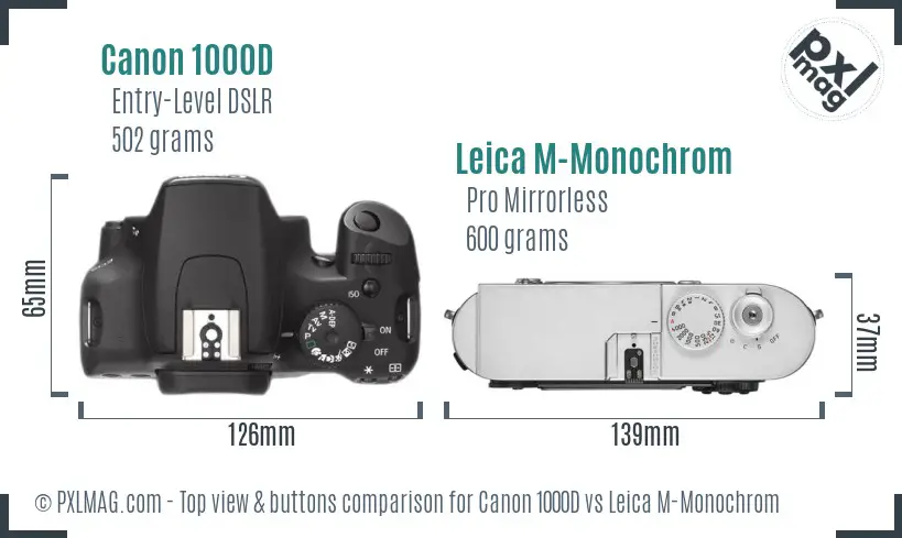 Canon 1000D vs Leica M-Monochrom top view buttons comparison