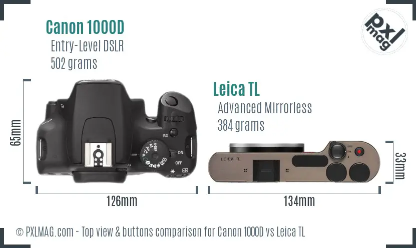 Canon 1000D vs Leica TL top view buttons comparison Canon 1000D vs Leica TL top view buttons comparison