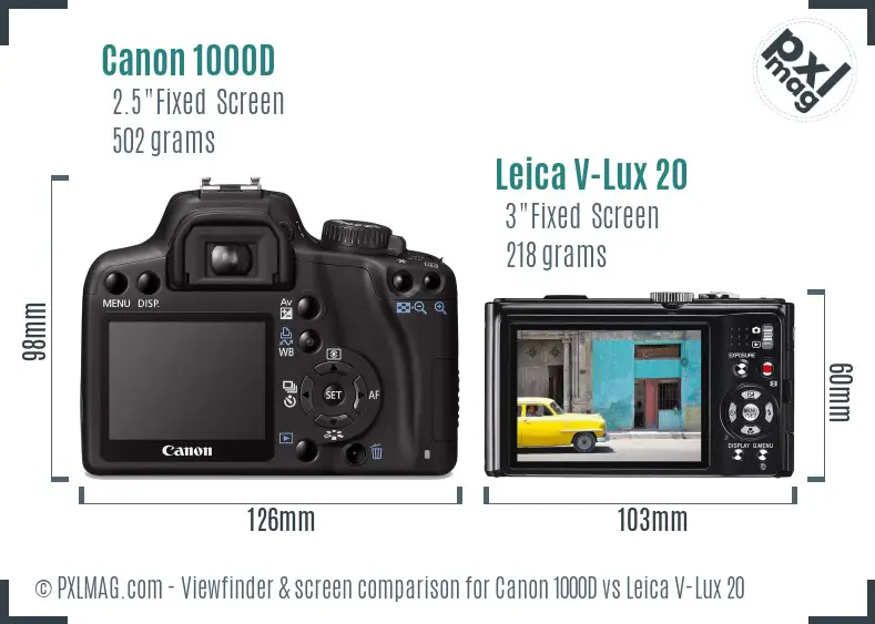 Canon 1000D vs Leica V-Lux 20 Screen and Viewfinder comparison Canon 1000D vs Leica V-Lux 20 Screen and Viewfinder comparison