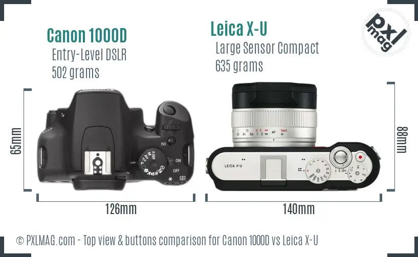 Canon 1000D vs Leica X-U top view buttons comparison Canon 1000D vs Leica X-U top view buttons comparison