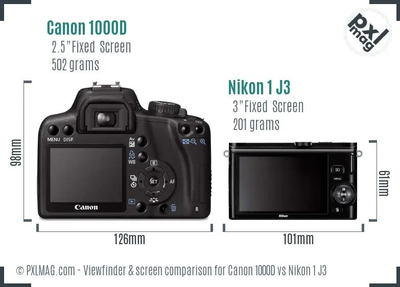 Canon 1000D vs Nikon 1 J3 Screen and Viewfinder comparison Canon 1000D vs Nikon 1 J3 Screen and Viewfinder comparison