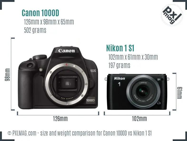Canon 1000D vs Nikon 1 S1 size comparison Canon 1000D vs Nikon 1 S1 size comparison