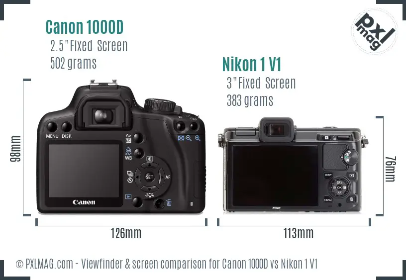 Canon 1000D vs Nikon 1 V1 Screen and Viewfinder comparison Canon 1000D vs Nikon 1 V1 Screen and Viewfinder comparison