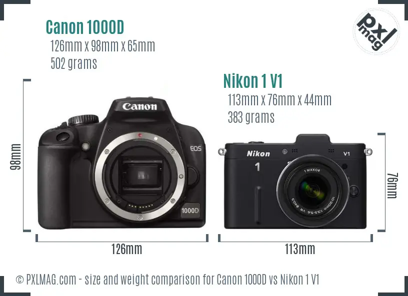 Canon 1000D vs Nikon 1 V1 size comparison Canon 1000D vs Nikon 1 V1 size comparison