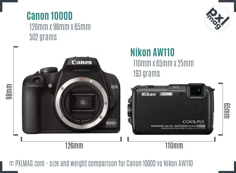Canon 1000D vs Nikon AW110 size comparison Canon 1000D vs Nikon AW110 size comparison