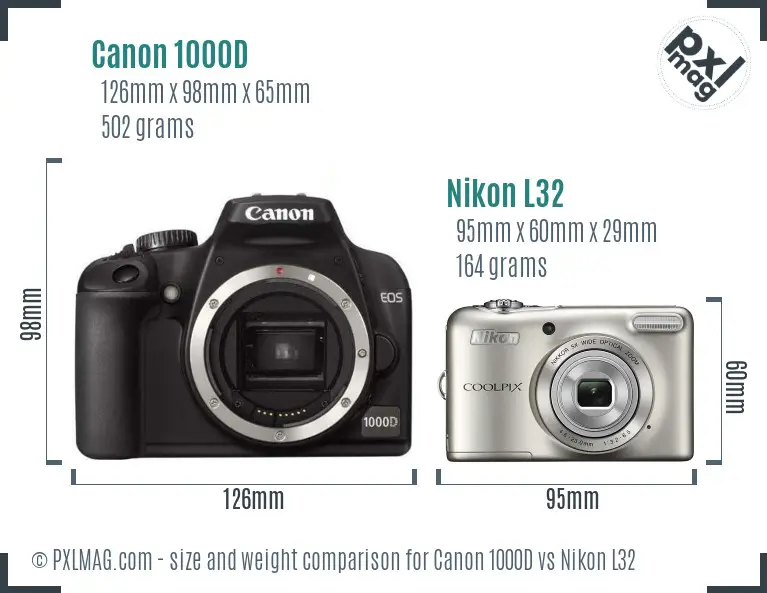 Canon 1000D vs Nikon L32 size comparison