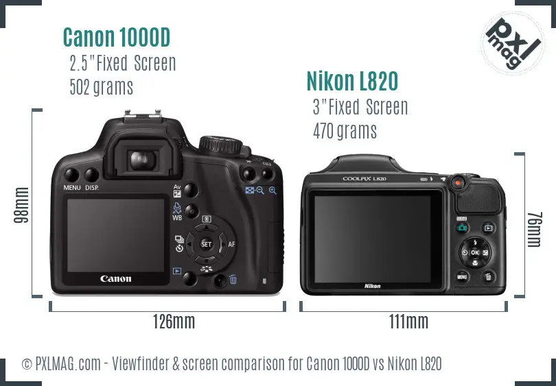 Canon 1000D vs Nikon L820 Screen and Viewfinder comparison Canon 1000D vs Nikon L820 Screen and Viewfinder comparison