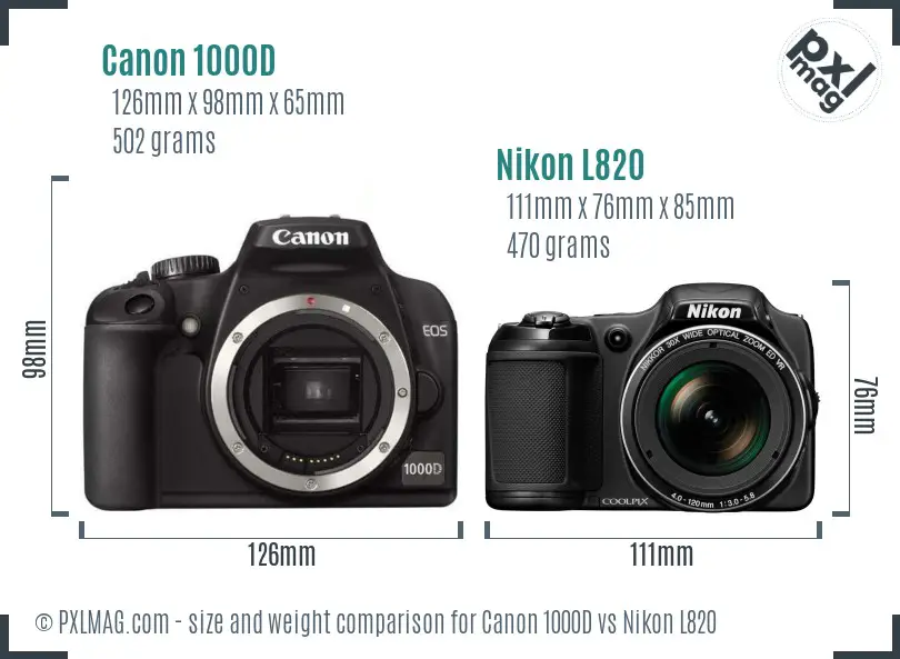 Canon 1000D vs Nikon L820 size comparison Canon 1000D vs Nikon L820 size comparison