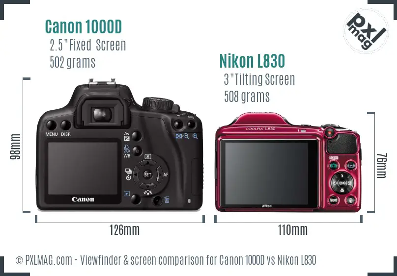 Canon 1000D vs Nikon L830 Screen and Viewfinder comparison Canon 1000D vs Nikon L830 Screen and Viewfinder comparison
