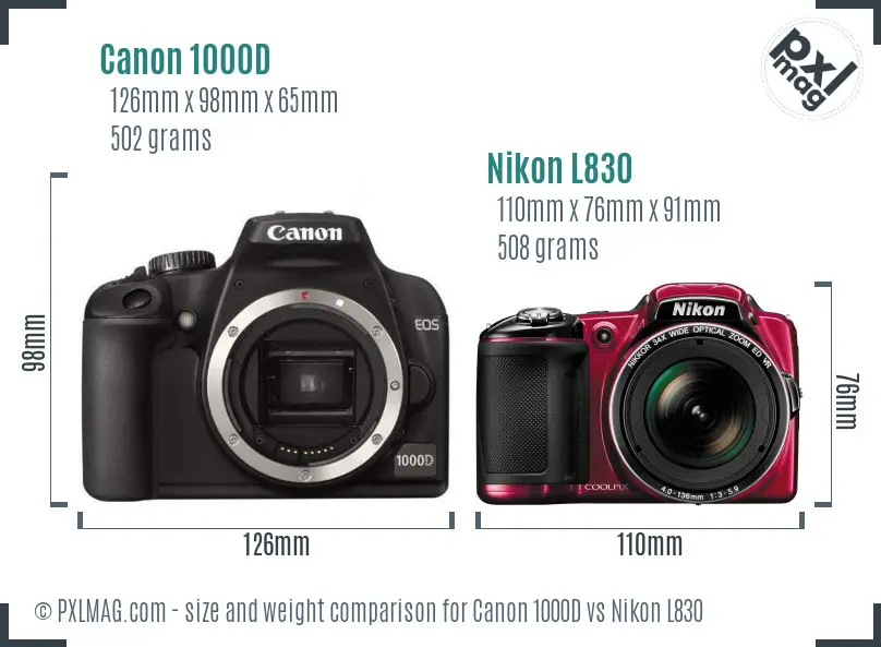 Canon 1000D vs Nikon L830 size comparison Canon 1000D vs Nikon L830 size comparison