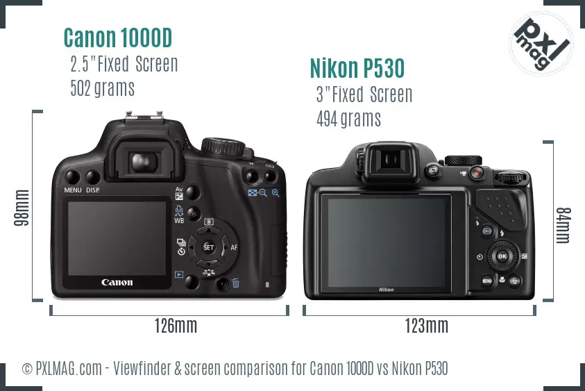Canon 1000D vs Nikon P530 Screen and Viewfinder comparison