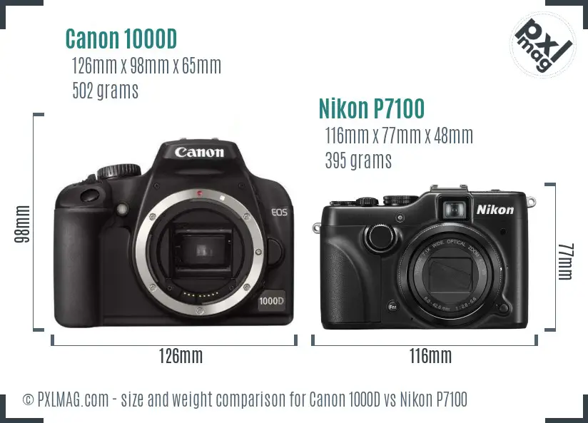 Canon 1000D vs Nikon P7100 size comparison