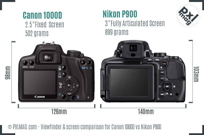 Canon 1000D vs Nikon P900 Screen and Viewfinder comparison Canon 1000D vs Nikon P900 Screen and Viewfinder comparison