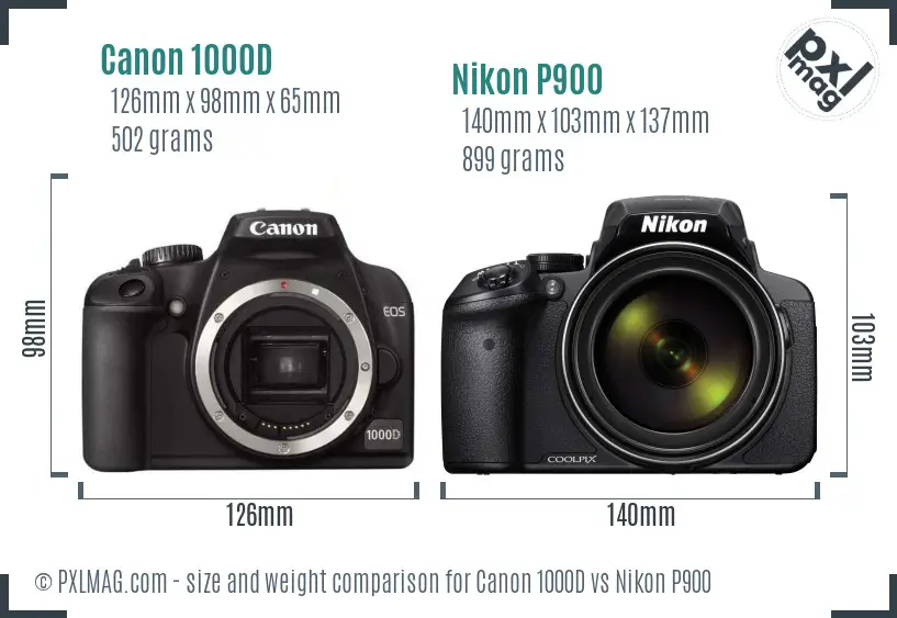 Canon 1000D vs Nikon P900 size comparison Canon 1000D vs Nikon P900 size comparison