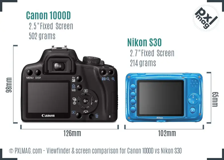 Canon 1000D vs Nikon S30 Screen and Viewfinder comparison Canon 1000D vs Nikon S30 Screen and Viewfinder comparison