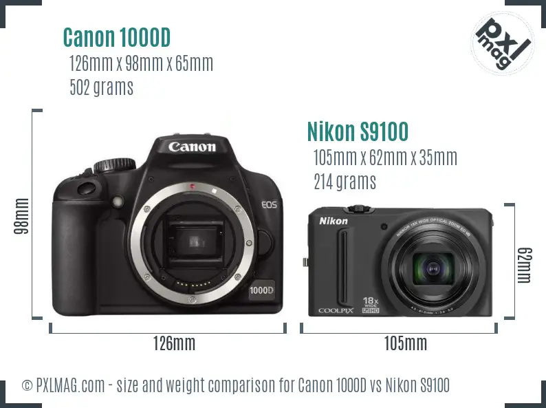 Canon 1000D vs Nikon S9100 size comparison Canon 1000D vs Nikon S9100 size comparison