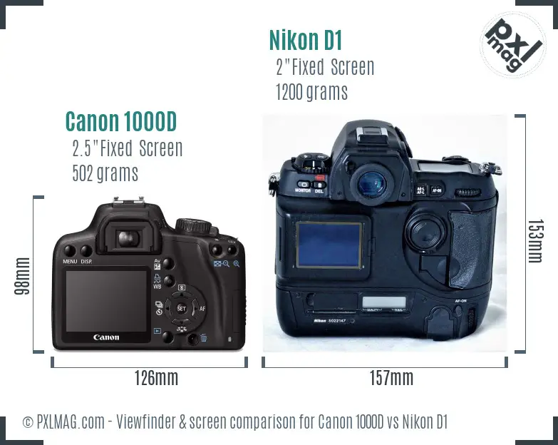 Canon 1000D vs Nikon D1 Screen and Viewfinder comparison Canon 1000D vs Nikon D1 Screen and Viewfinder comparison
