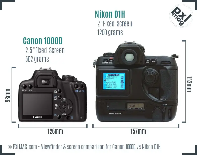 Canon 1000D vs Nikon D1H Screen and Viewfinder comparison Canon 1000D vs Nikon D1H Screen and Viewfinder comparison