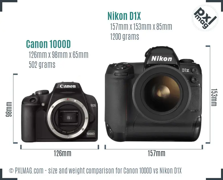 Canon 1000D vs Nikon D1X size comparison Canon 1000D vs Nikon D1X size comparison