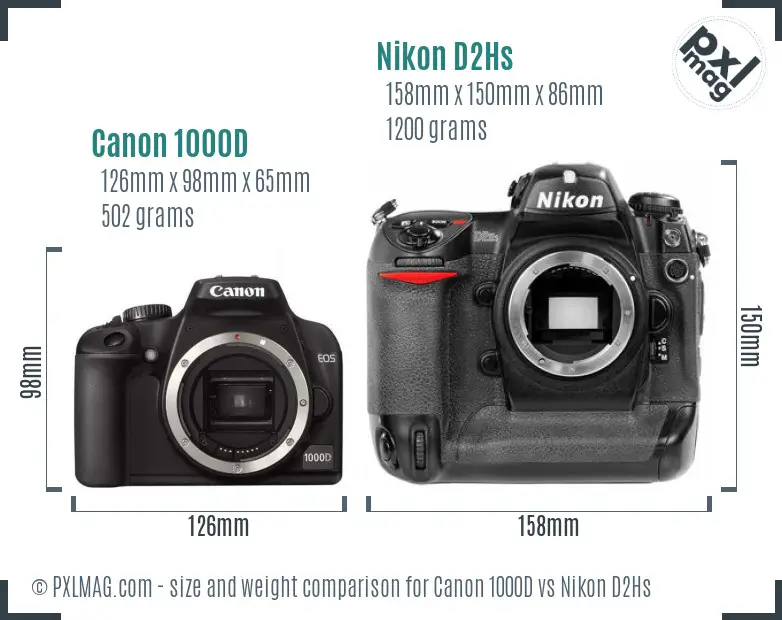 Canon 1000D vs Nikon D2Hs size comparison Canon 1000D vs Nikon D2Hs size comparison