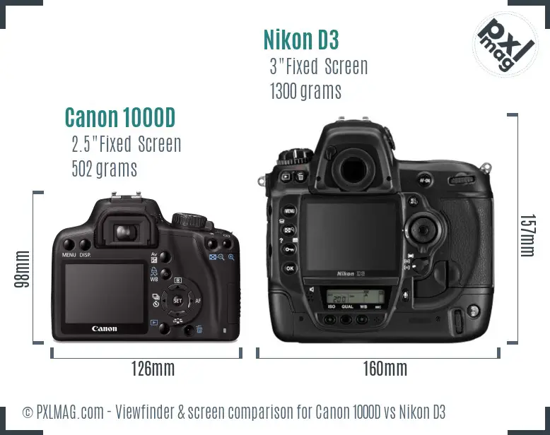 Canon 1000D vs Nikon D3 Screen and Viewfinder comparison Canon 1000D vs Nikon D3 Screen and Viewfinder comparison