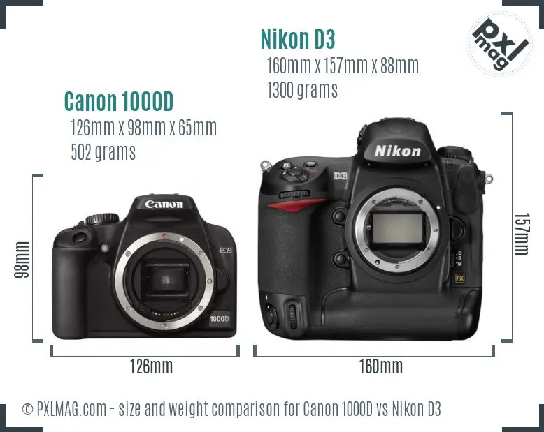 Canon 1000D vs Nikon D3 size comparison Canon 1000D vs Nikon D3 size comparison