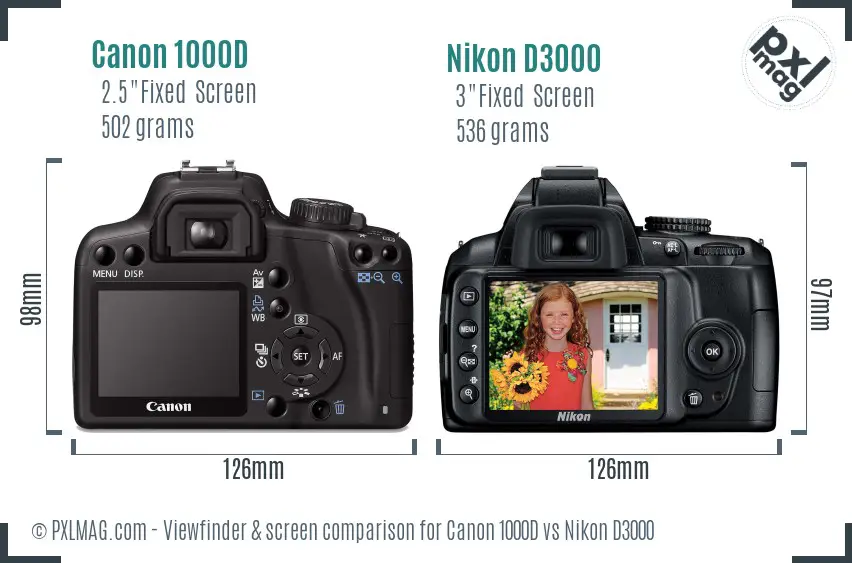 Canon 1000D vs Nikon D3000 Screen and Viewfinder comparison