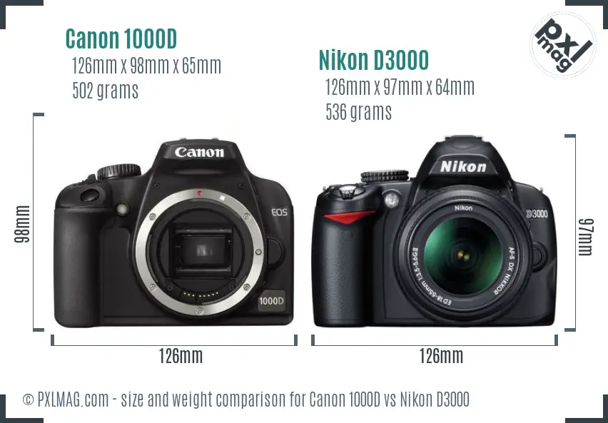 Canon 1000D vs Nikon D3000 size comparison