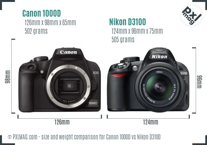Canon 1000D vs Nikon D3100 size comparison
