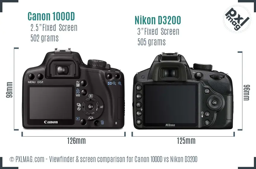 Canon 1000D vs Nikon D3200 Screen and Viewfinder comparison