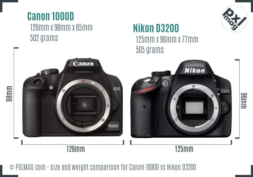 Canon 1000D vs Nikon D3200 size comparison