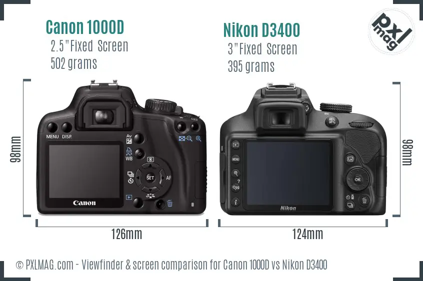 Canon 1000D vs Nikon D3400 Screen and Viewfinder comparison